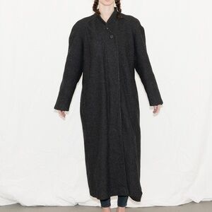 Vintage 80s wool trench coat grey button up size 16 saxton hall